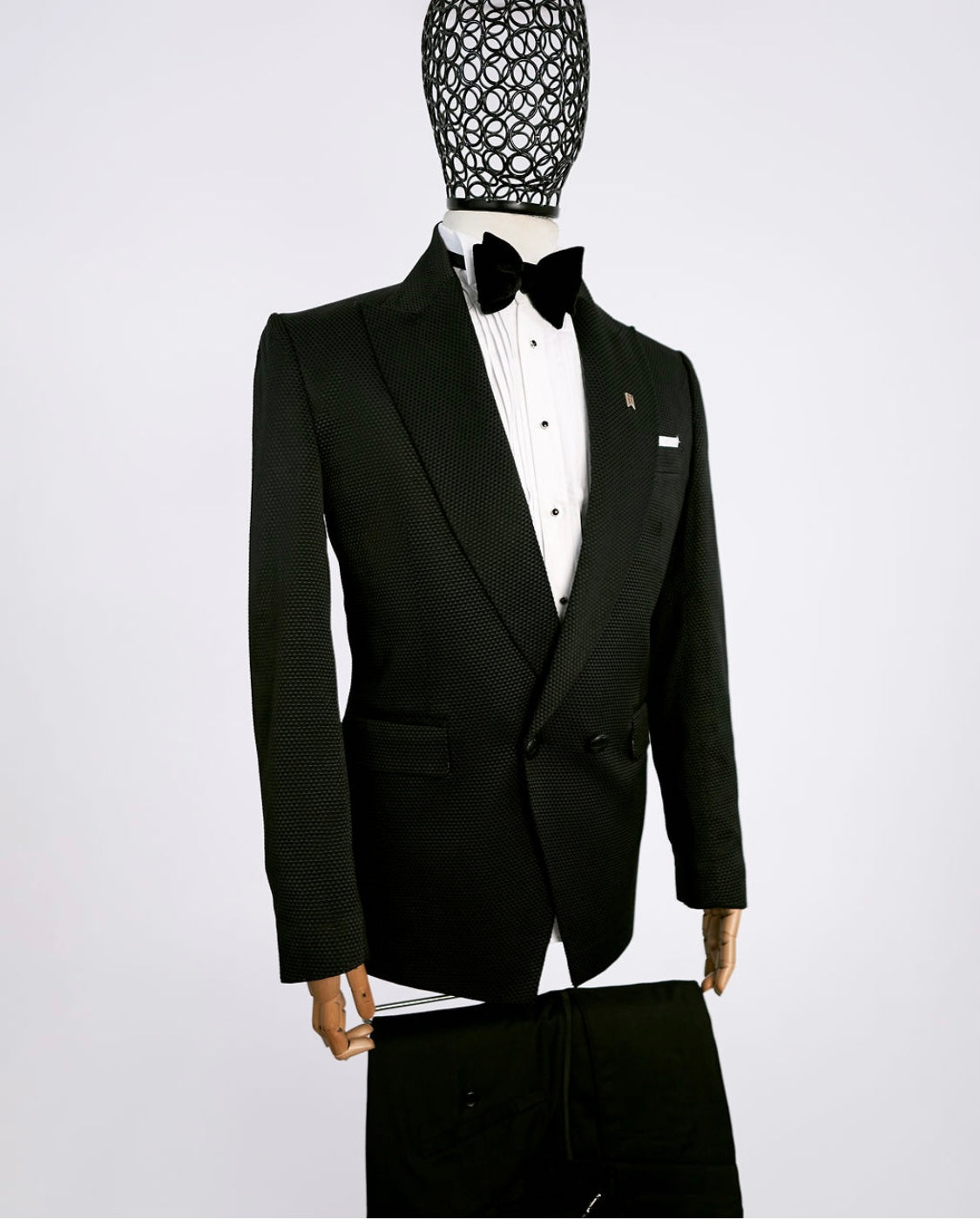 Black Jacquard Semi Double Breasted Tuxedo