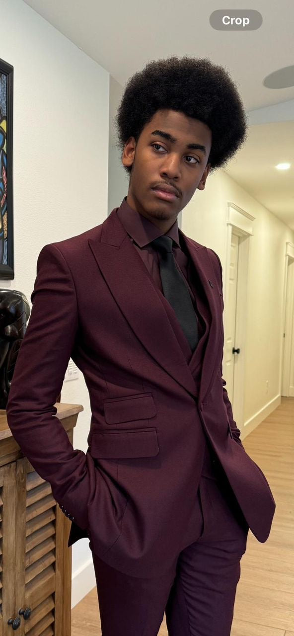 Wine Mohair Custom Three Piece Suit