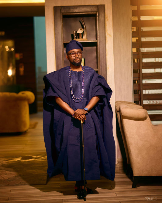 Navy Blue Aso Oke Agbada