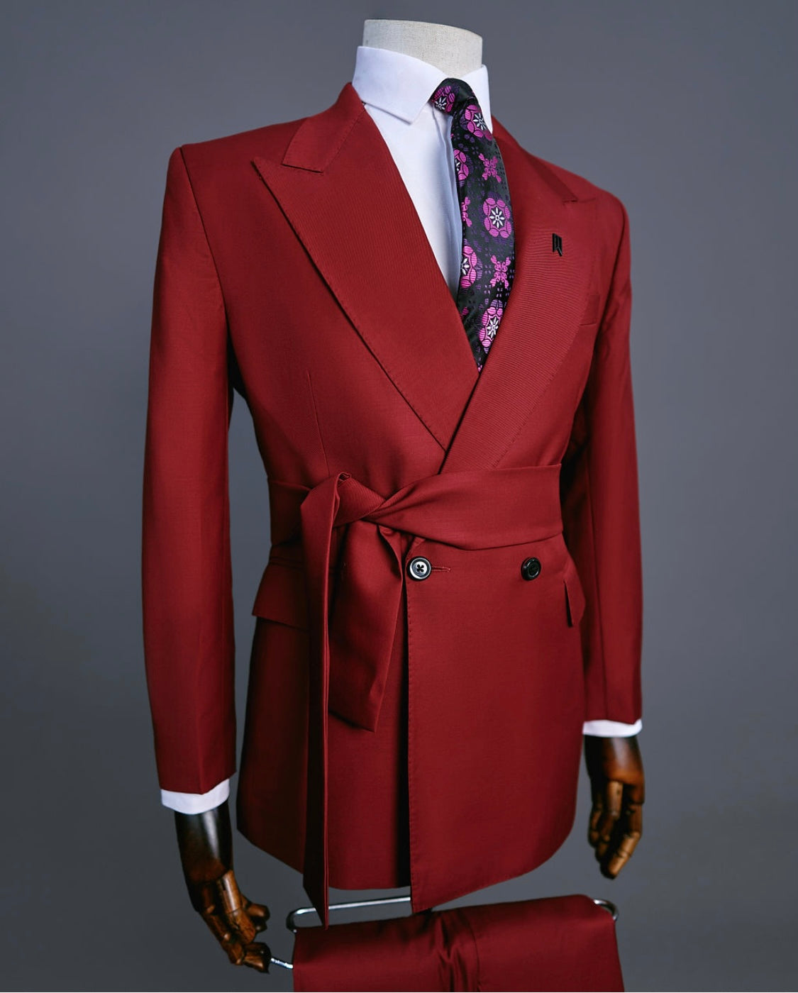 A Wine Red Double Breasted Two Piece Suit