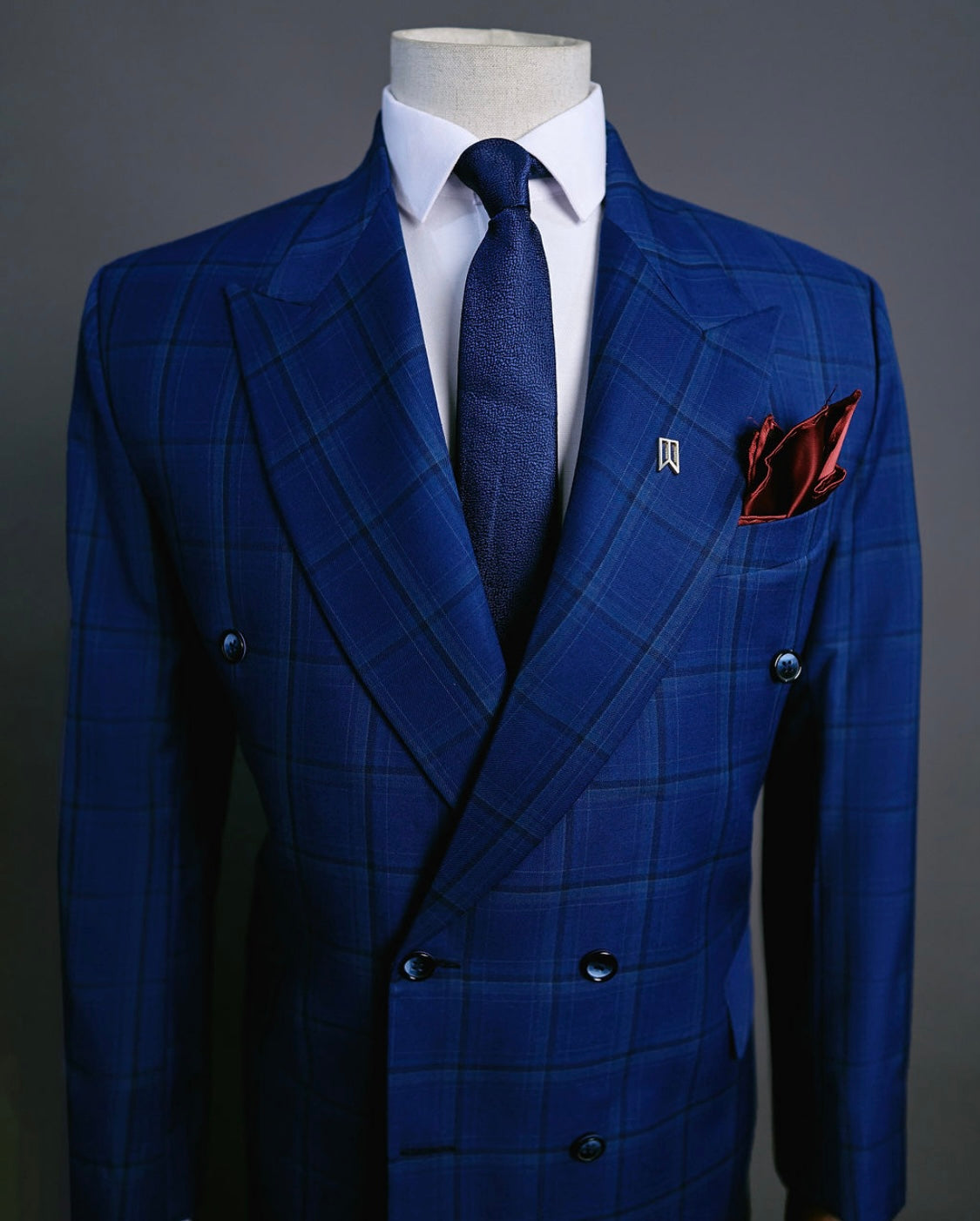 Navy Blue Checkered Corporate Two Piece Suit