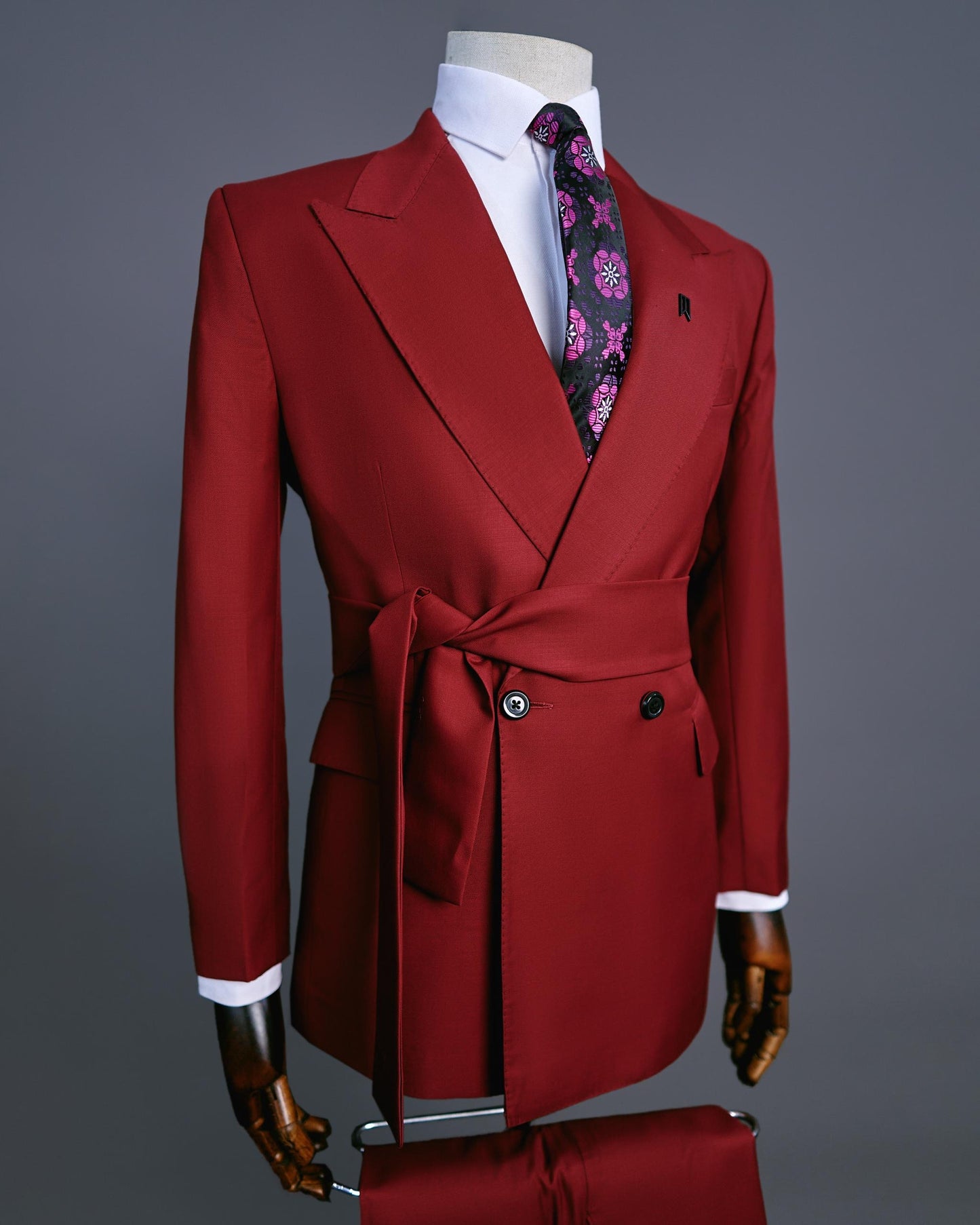 A Wine Red Double Breasted Two Piece Suit