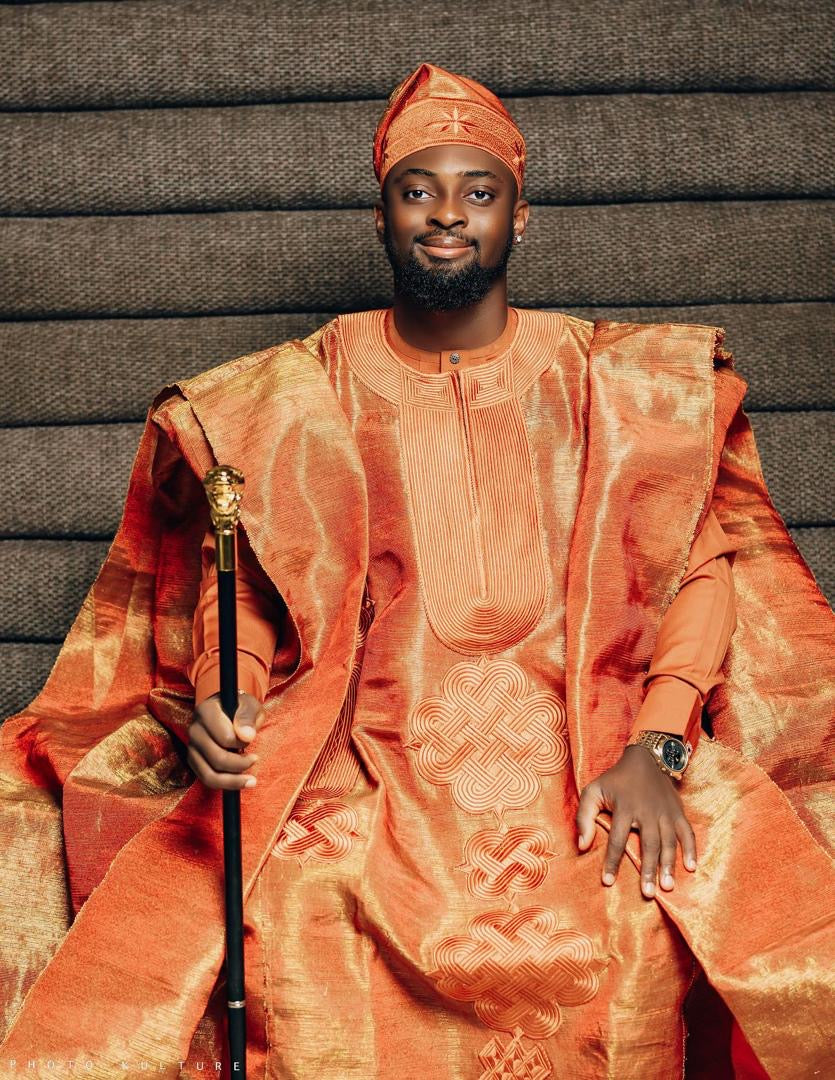 Orange Aso Oke Agbada