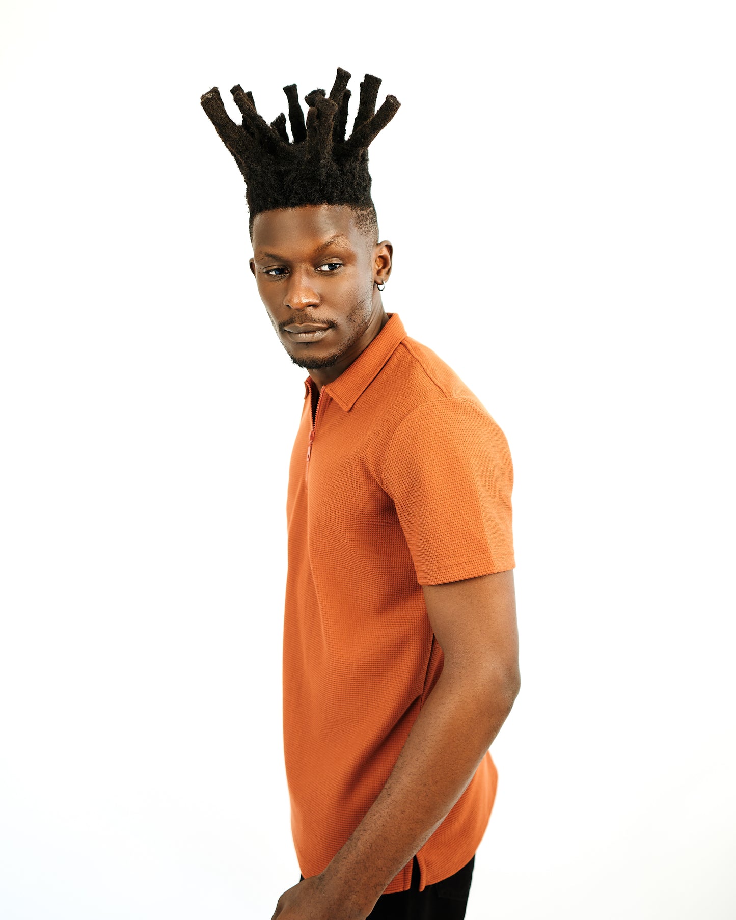 Orange Knitted Zipper Polo