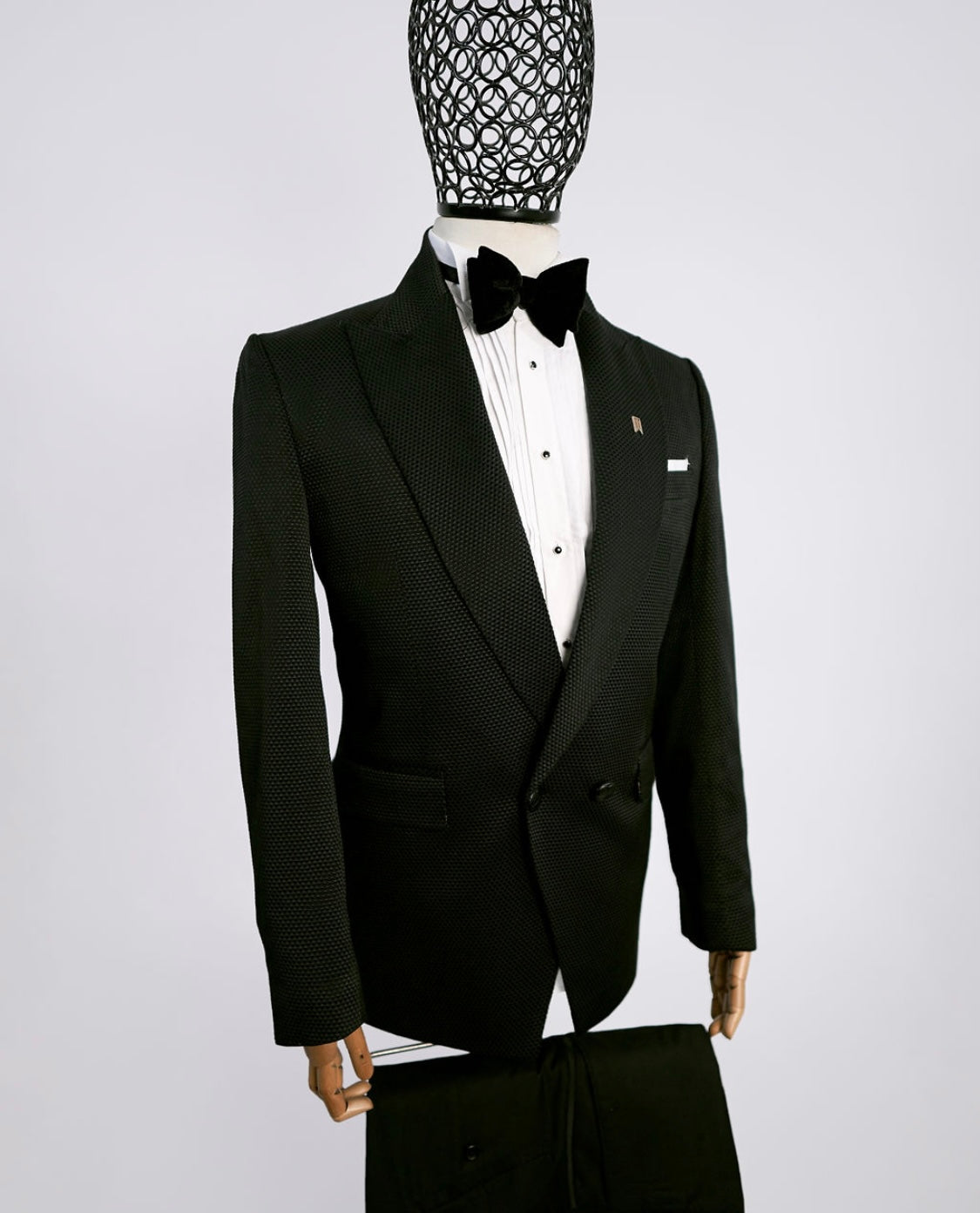 Black Jacquard Semi Double Breasted Tuxedo