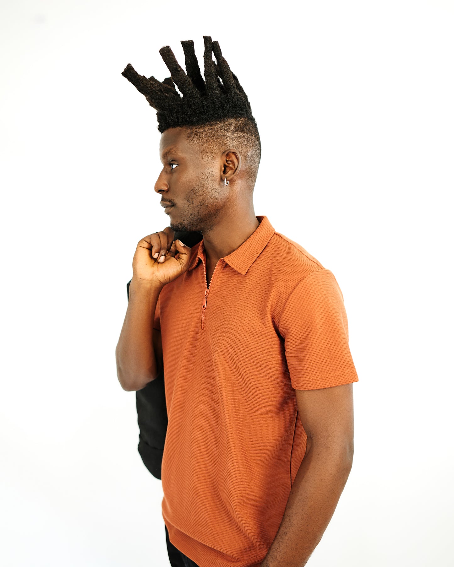 Orange Knitted Zipper Polo