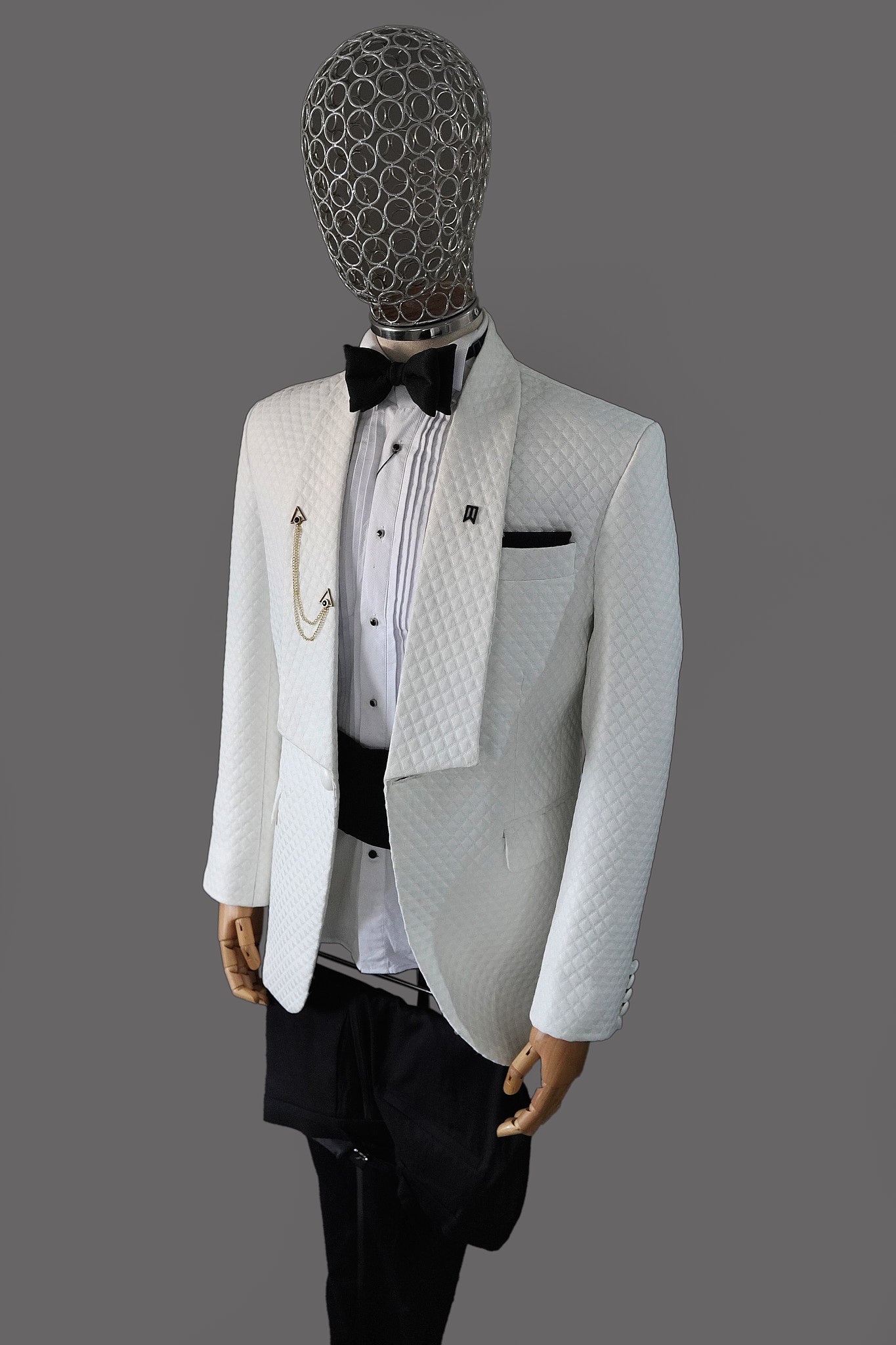 Ivory Square Damask Three Piece Tuxedo