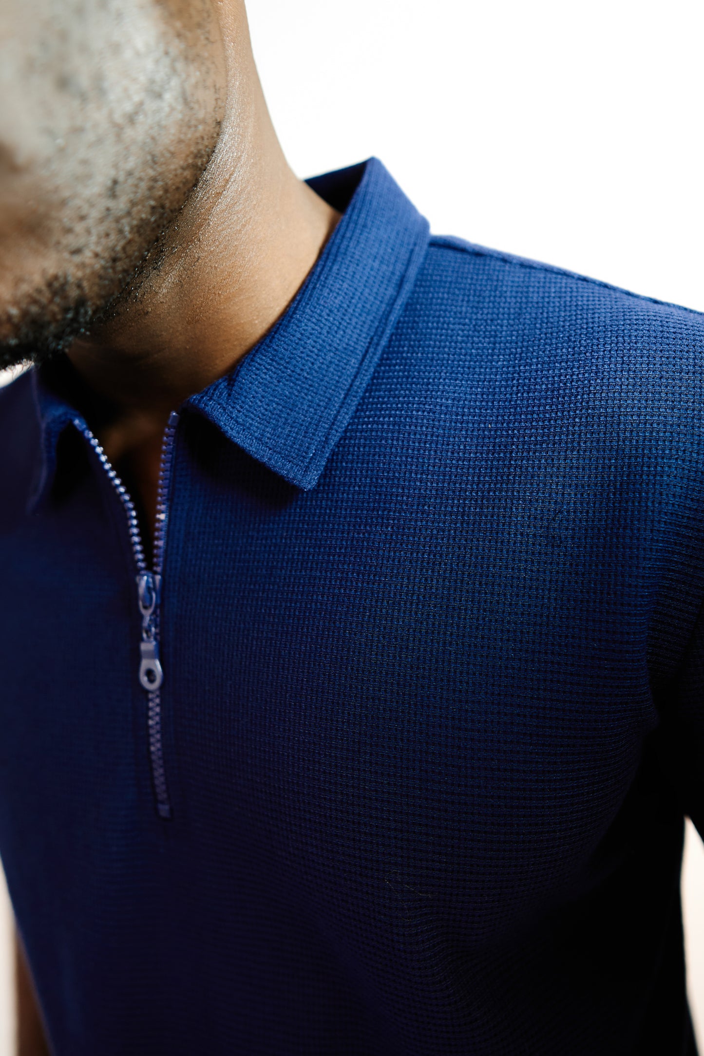 Navy Blue Knitted Zipper Polo