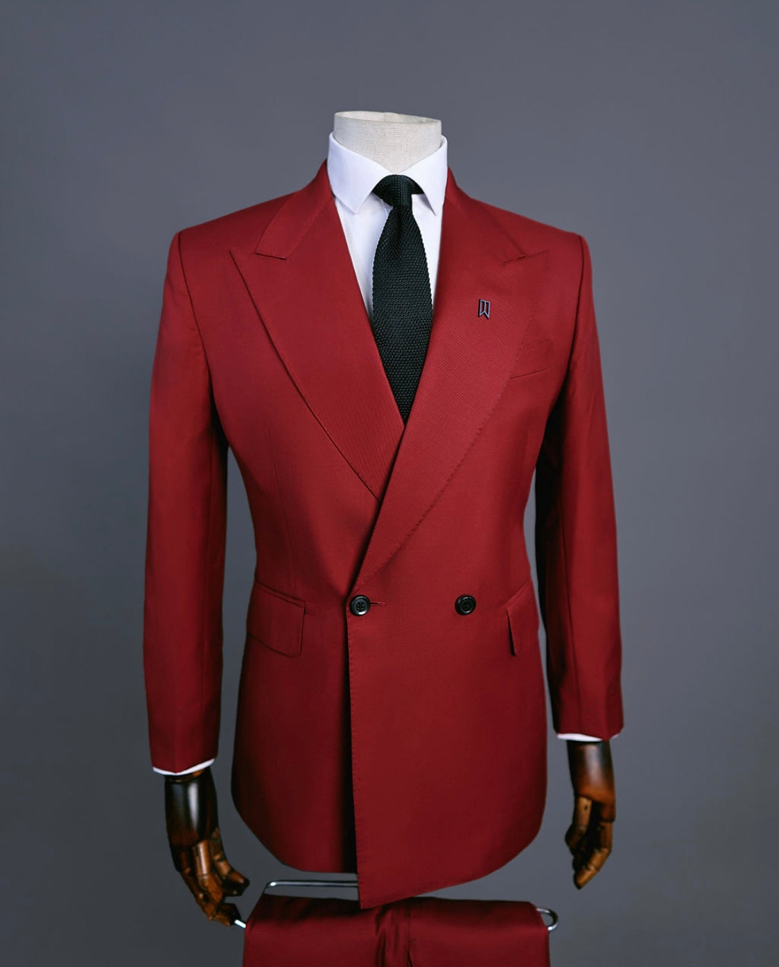 A Wine Red Double Breasted Two Piece Suit