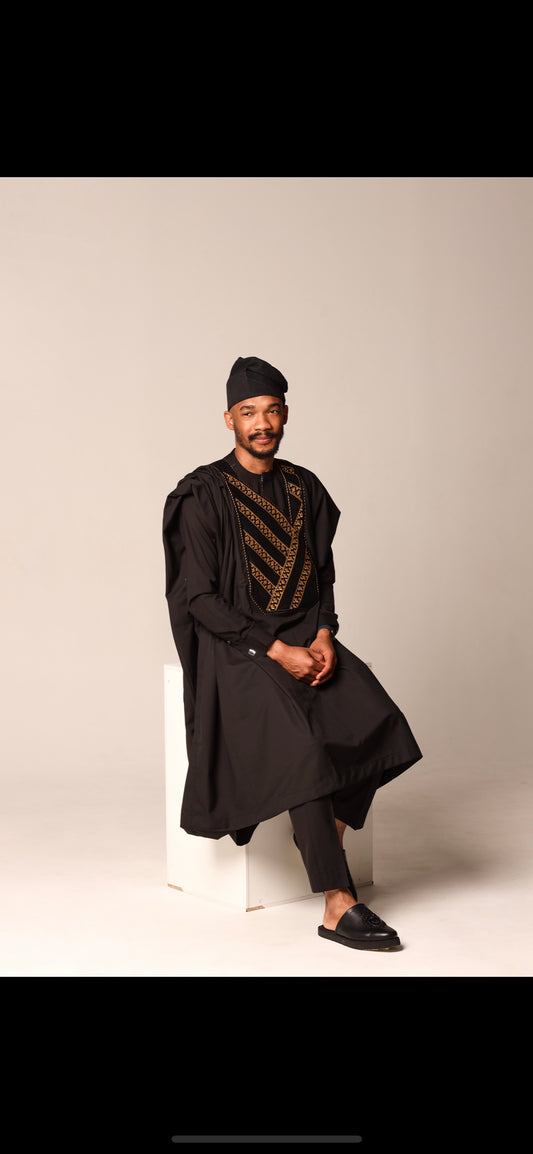 Charcoal Black Embroidery Agbada