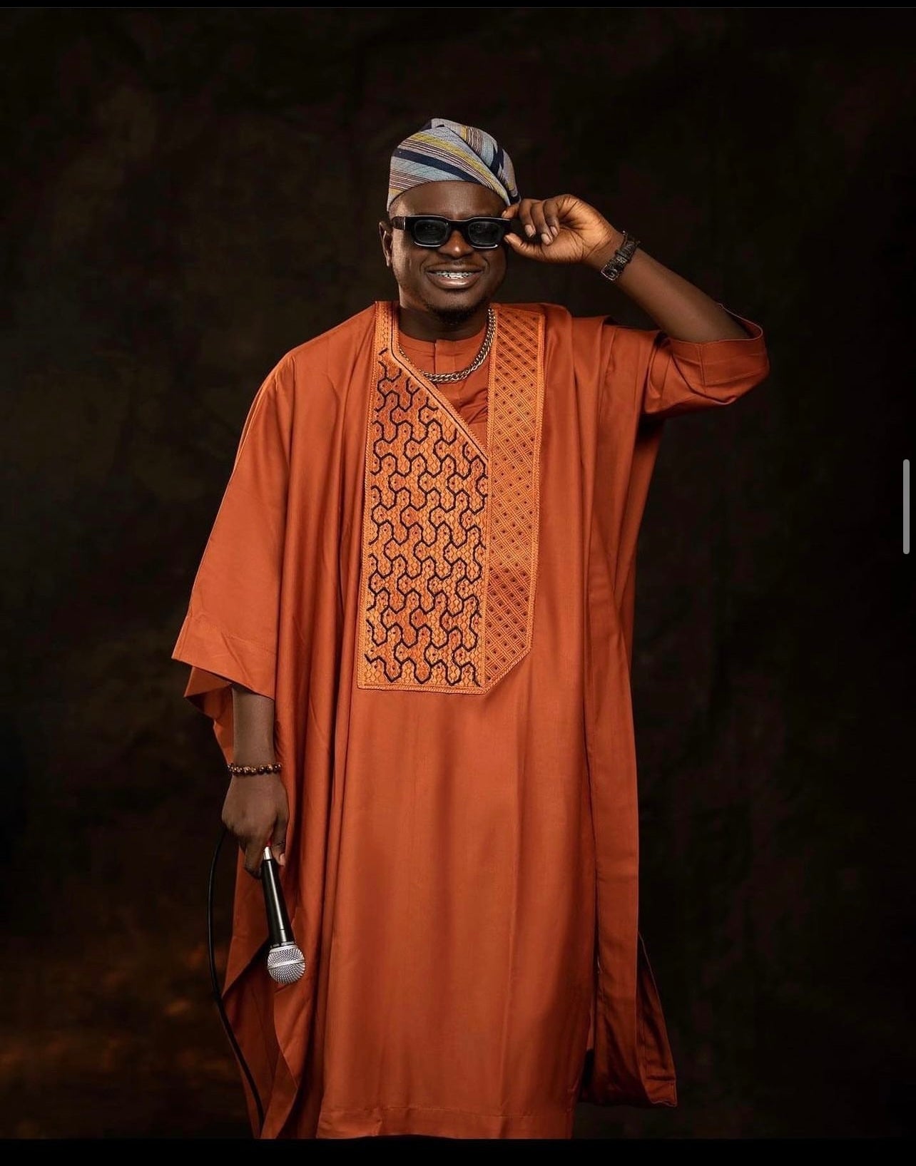 Burnt Orange Agbada with Symmetrical Embroidery