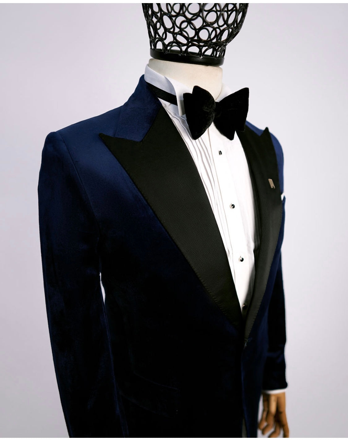 Navy Blue Velvet Peak Lapel Two Piece Tuxedo