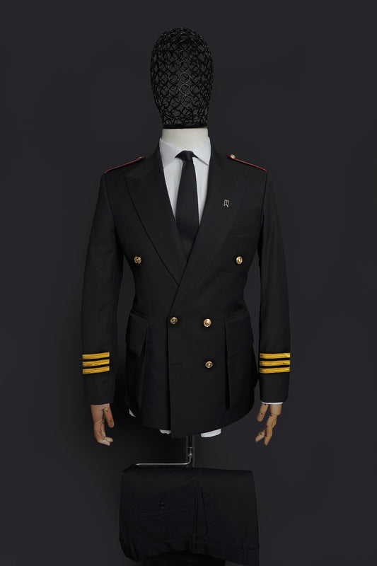 Black Double Breasted Custom Military Suit