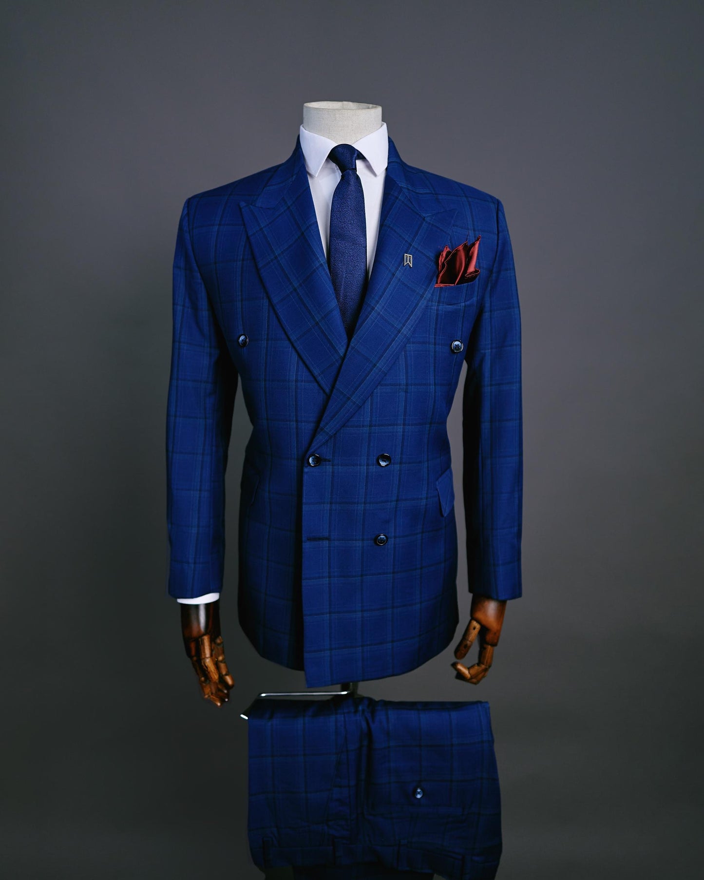 Navy Blue Checkered Corporate Two Piece Suit