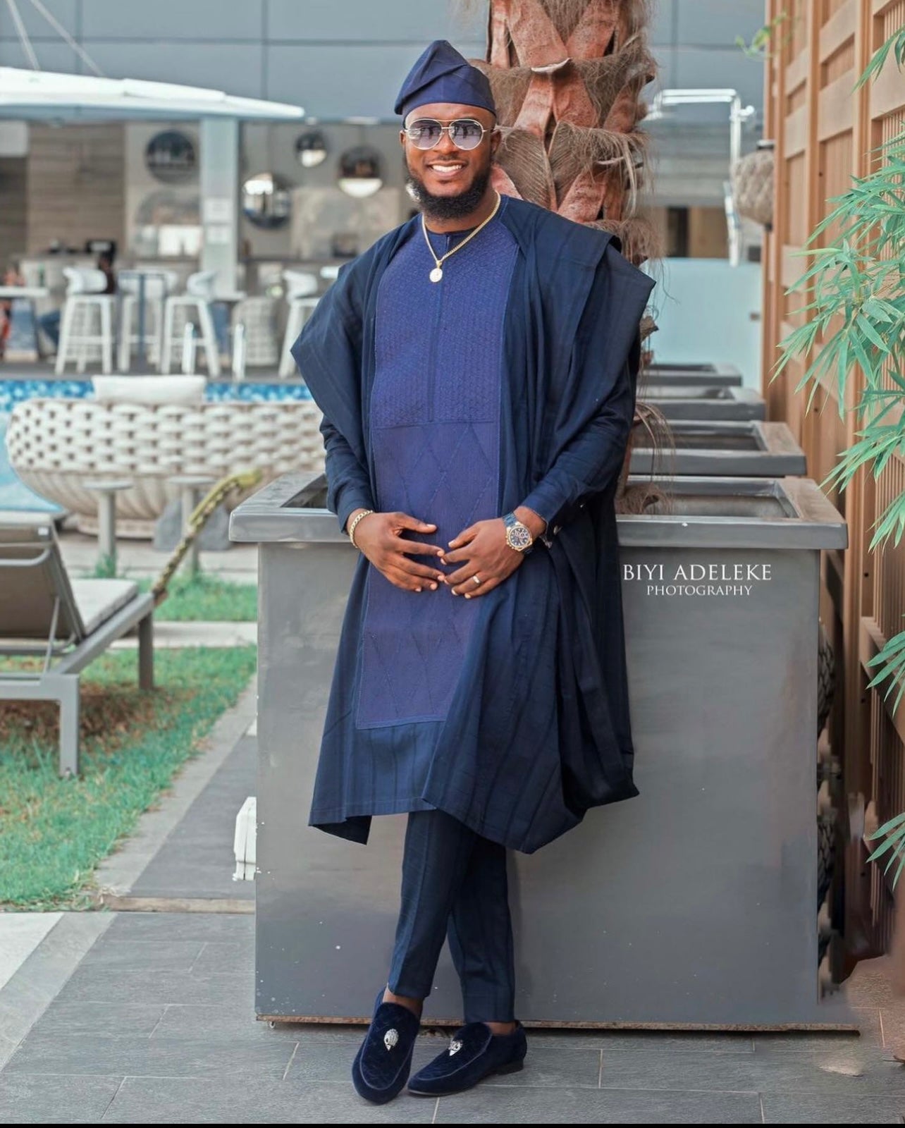 Navy Blue Brocade Agbada