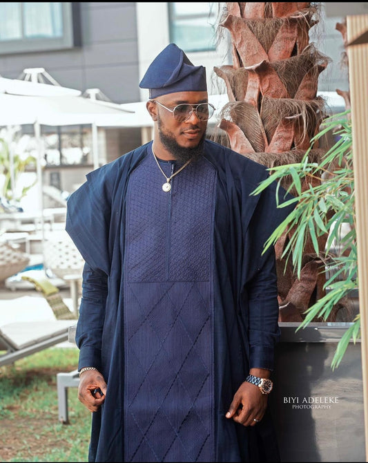 Navy Blue Brocade Agbada