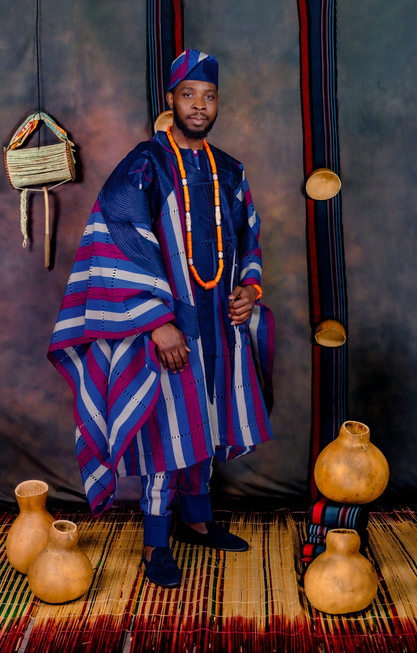 Multi colored aso oke agbada