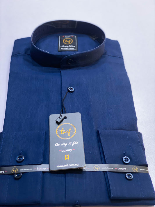 Navy blue linen bishop collar