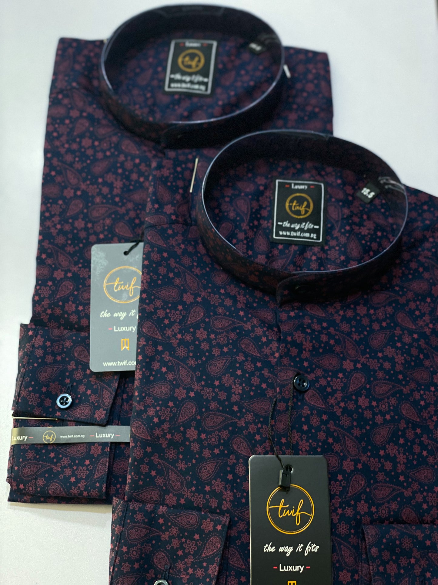 Blue paisley digital print bishop collar shirt