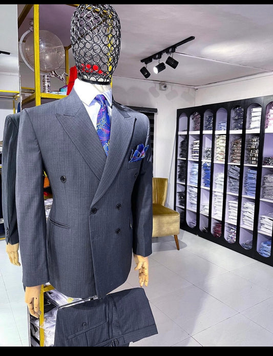 Dark Grey Pin Stripped Double Breasted Suit With matching pants