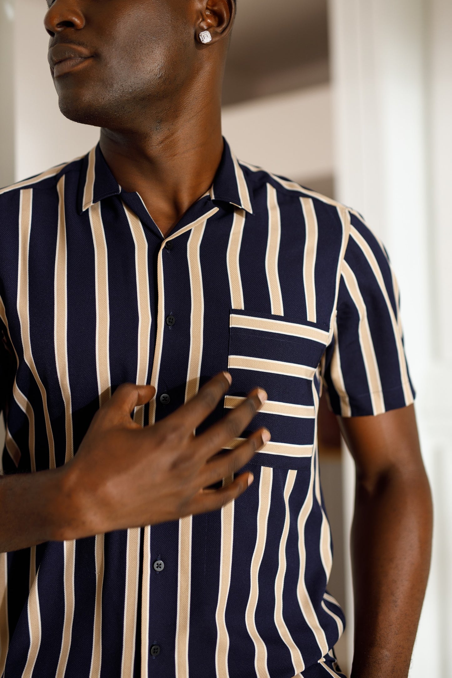 Blue stripped safari short sleeve shirt